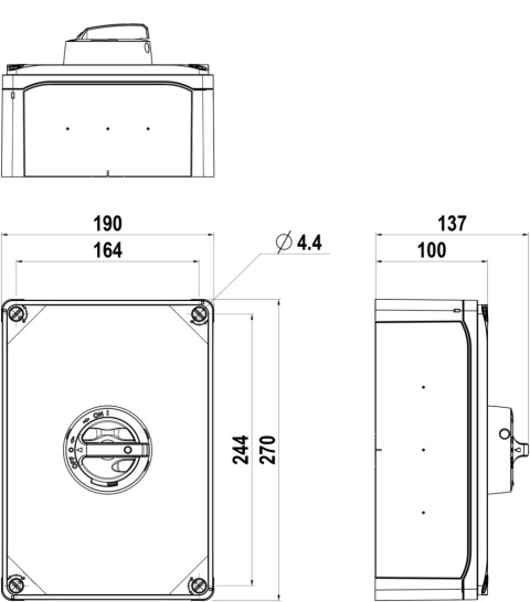 Wyłącznik izolacyjny Katko KEM 3125 YR M4 3×125 A IP66 żółto‑czerwony