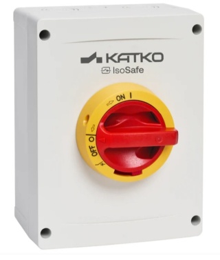 KEM 363 YR M3 KATKO - Wyłącznik izolacyjny Katko IsoSafe 3×40 A IP66, w obudowie z poliwęgalnu, wykonanie żółto-czerwone